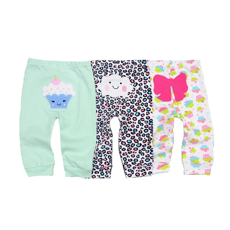Solid Color 100%cotton Newborn Baby Pants 3/4Pieces Baby Girl Trousers 0-24M Soft Cartoon Print Baby Boy Pants Accessories