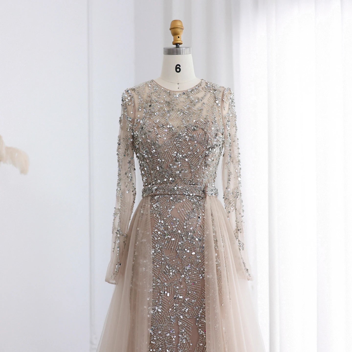 Sharon Said SS183 Luxury Champagne Mermaid Muslim Evening Dress with Tulle Overskirt Women Wedding Formal Party Gown Prom Dress