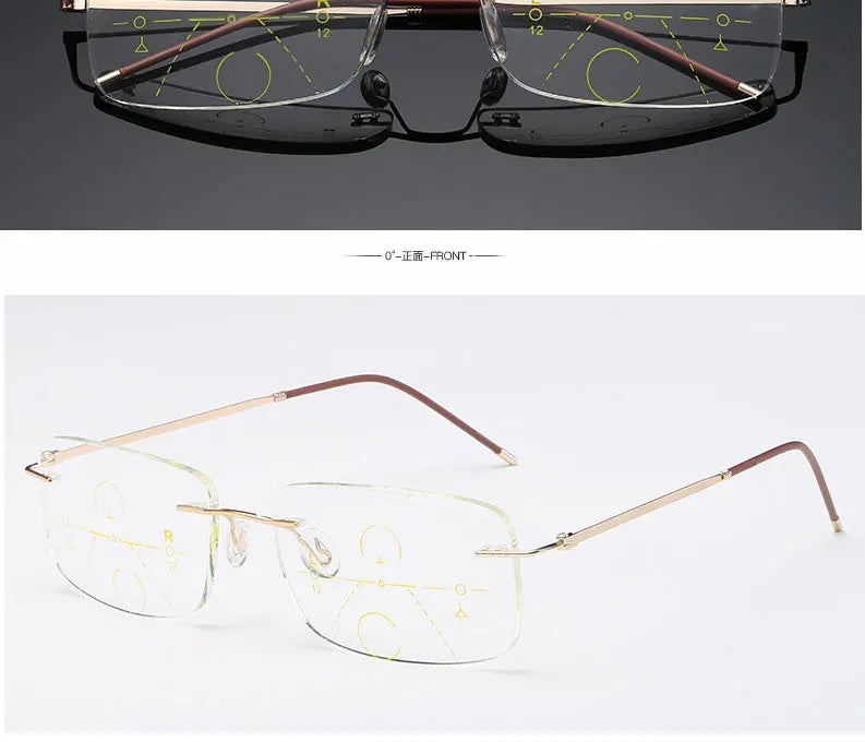 Business Frameless Progressive Multifocal Reading Glasses Men Smart Zoom Elderly Eyewear Women Anti-blue Presbyopic Glasses