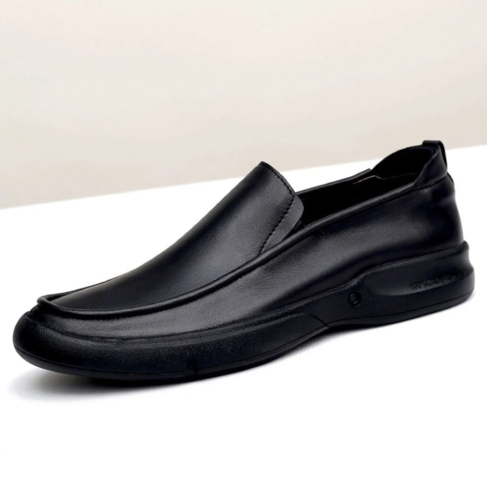 Y 38-44 New Men's Business Casual Leather Shoes  Made of Top-Grain Soft Leather Soft Sole Breathable Slip-On