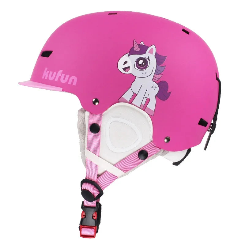 KUFUN Ski Helmet Earmuffs Winter Snow Sports Snowboard Skateboard Skating Cute Animal Lady Men Adult Kids Winter Safety Children