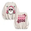 Retro Funky Pink Santa 2026 New Year Graphic Long Sleeve, US Warehouse, Customizable Design
