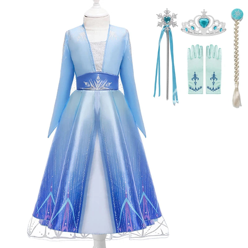 Elsa Anna 2 Dress Girls Princess Carnival Party Halloween Cosplay Costume Snow Queen Vestido Children Clothing For 2-12 Years