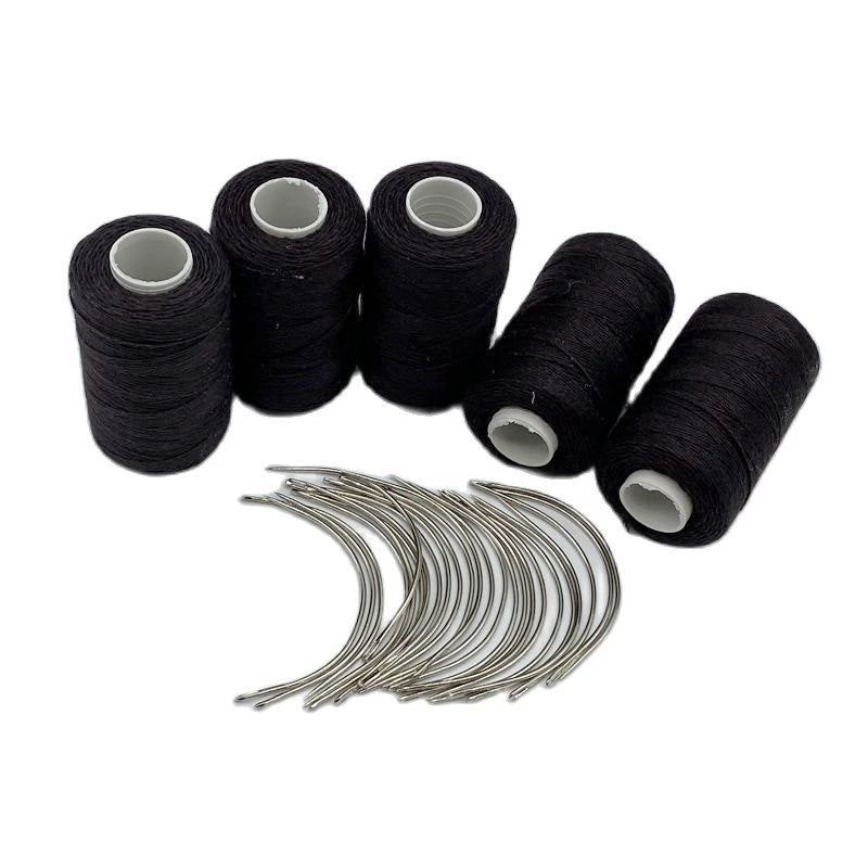 DARK BROWN Thread Needle Kit 24 Pcs C Curved Needle With Gift 5 Small Rolls Cotton Sewing Thread Hand-Tied Weaving Thread