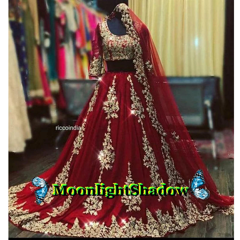 Bride Gown For Woman Illusion A-Line Bow Sashes Bridal Gowns O-Neck Satin Appliques Half Sleeves Wedding Dresses Robe De Mariée