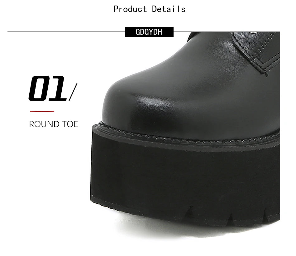Gdgydh Modern Boots Woman Shoes Gothic Metal Decoration Black Boots Women Heels Sexy Chain Chunky Heel Platform Footwear Zipper
