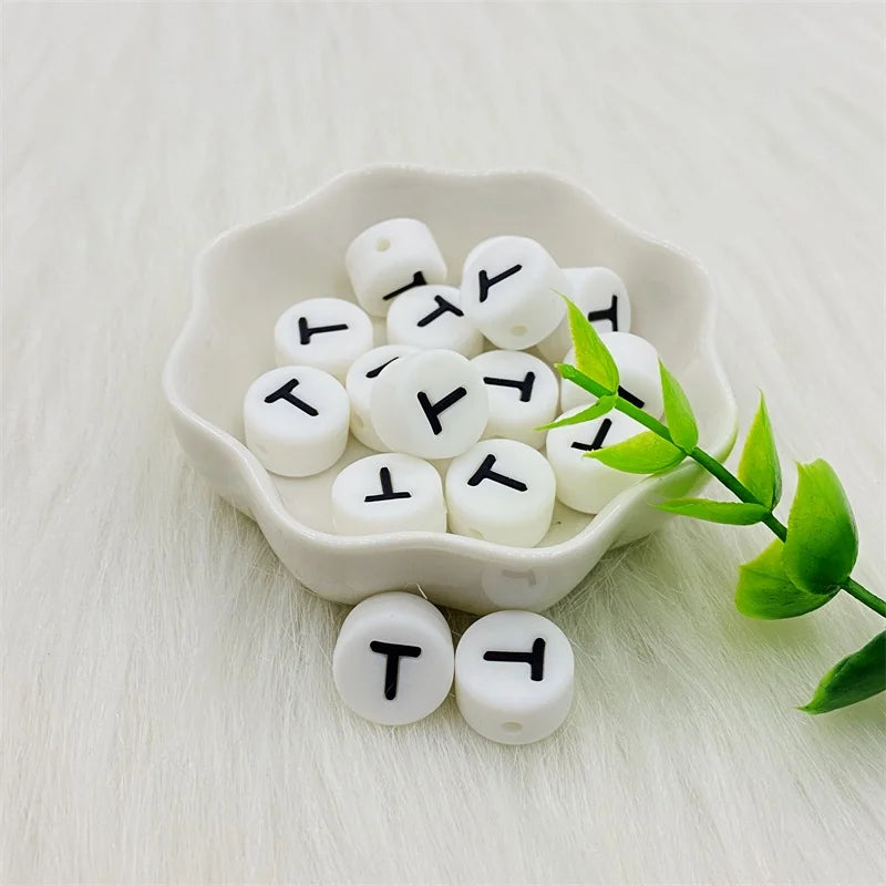 100pcs Silicone 12mm Letter Beads Bpa Free Oblate Molar Beads Baby Teether DIY Baby Pacifier Personalized Accessories Toy