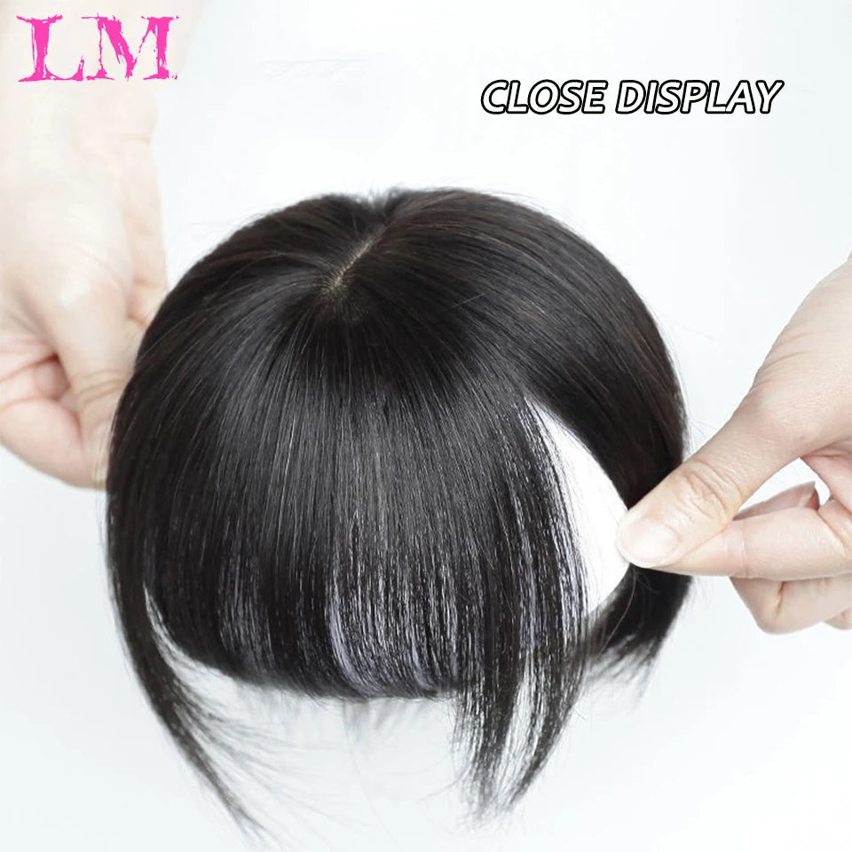 LM Hair Bangs for Mens Clips in Real Hair Bang Cover High Forehead 100% Human Hair Bangs Fringe Extension for Volume