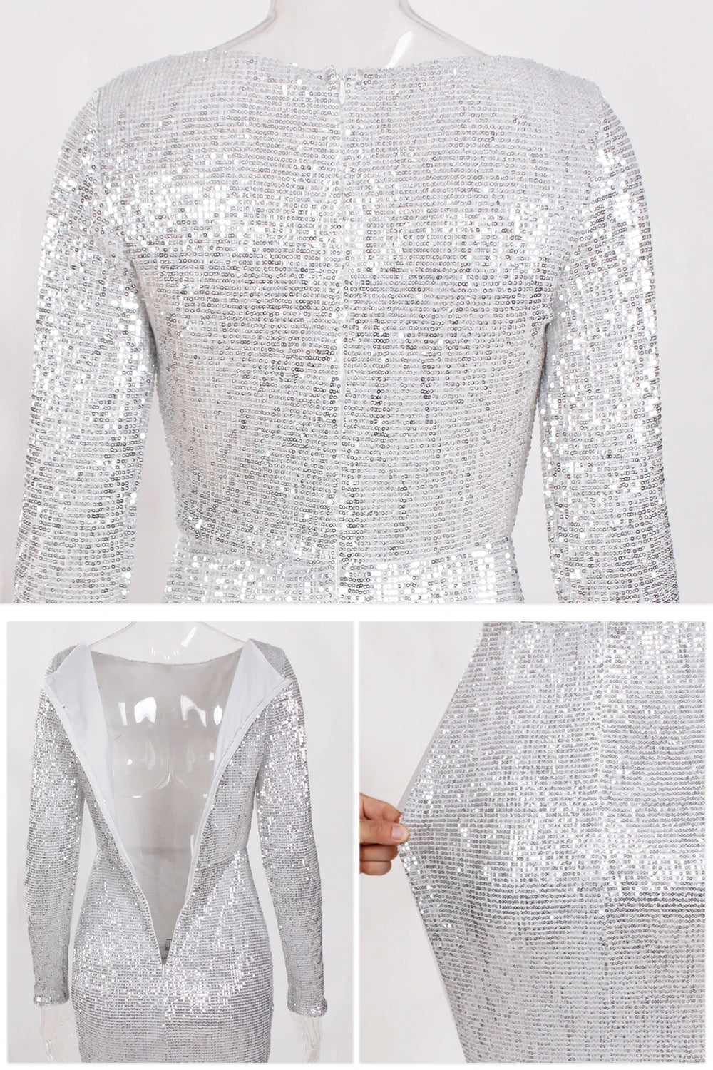 Modest Green Long Sleeve Mermaid Sequin Evening Gown Formal Dress Gold O Neck Stretch Women Wedding Party Maxi Cocktail Dresses