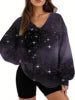 Starry Sky Gradient Pattern Printed Women's Versatile Fashion High Quality V-neck Hoodie 2025 New Edition