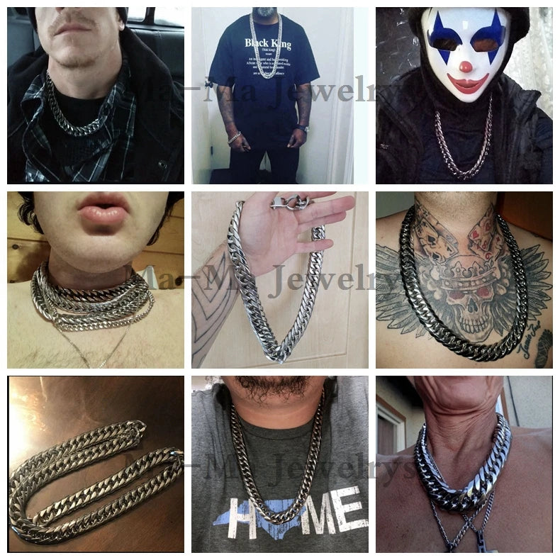 9/11/13/16/19/21mm Heavy Polished Stainless Steel Necklace Men Curb Cuban Link Chain Necklace Or Bracelet Choker Jewelry 7-40"