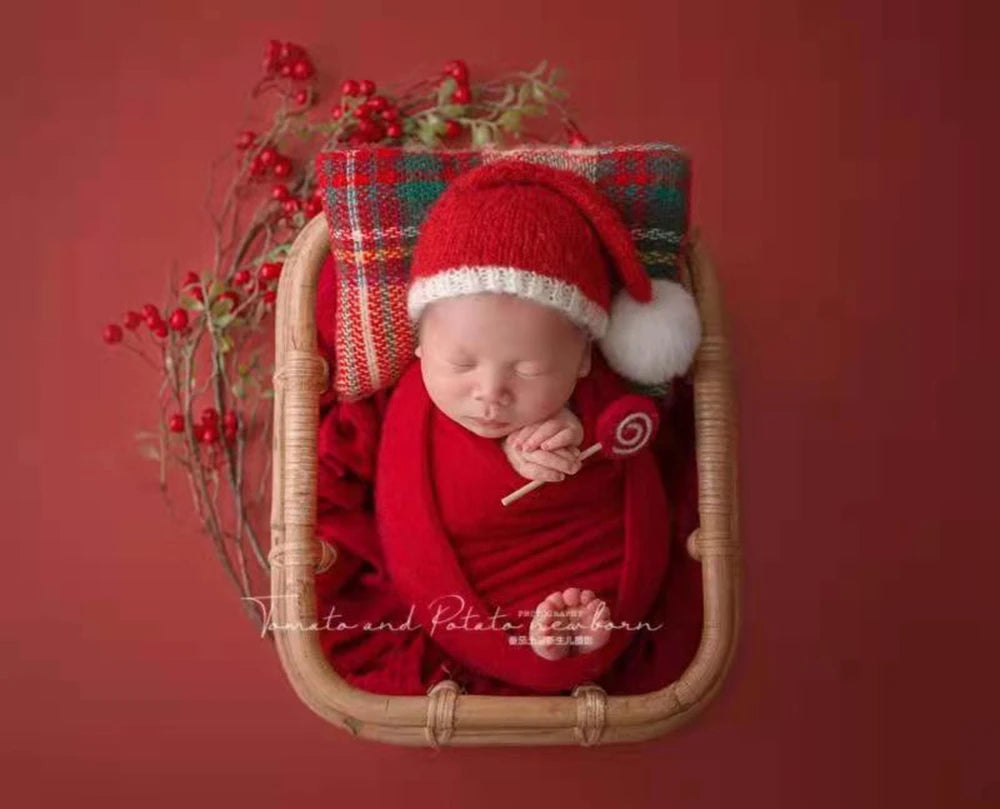 Baby Christmas Hat Reindeer Newborn Photography Props Accessories Wraps Pillow Set For Girls Boy Photo Shoot Studio Decoration