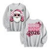 Retro Funky Pink Santa 2026 New Year Graphic Long Sleeve, US Warehouse, Customizable Design