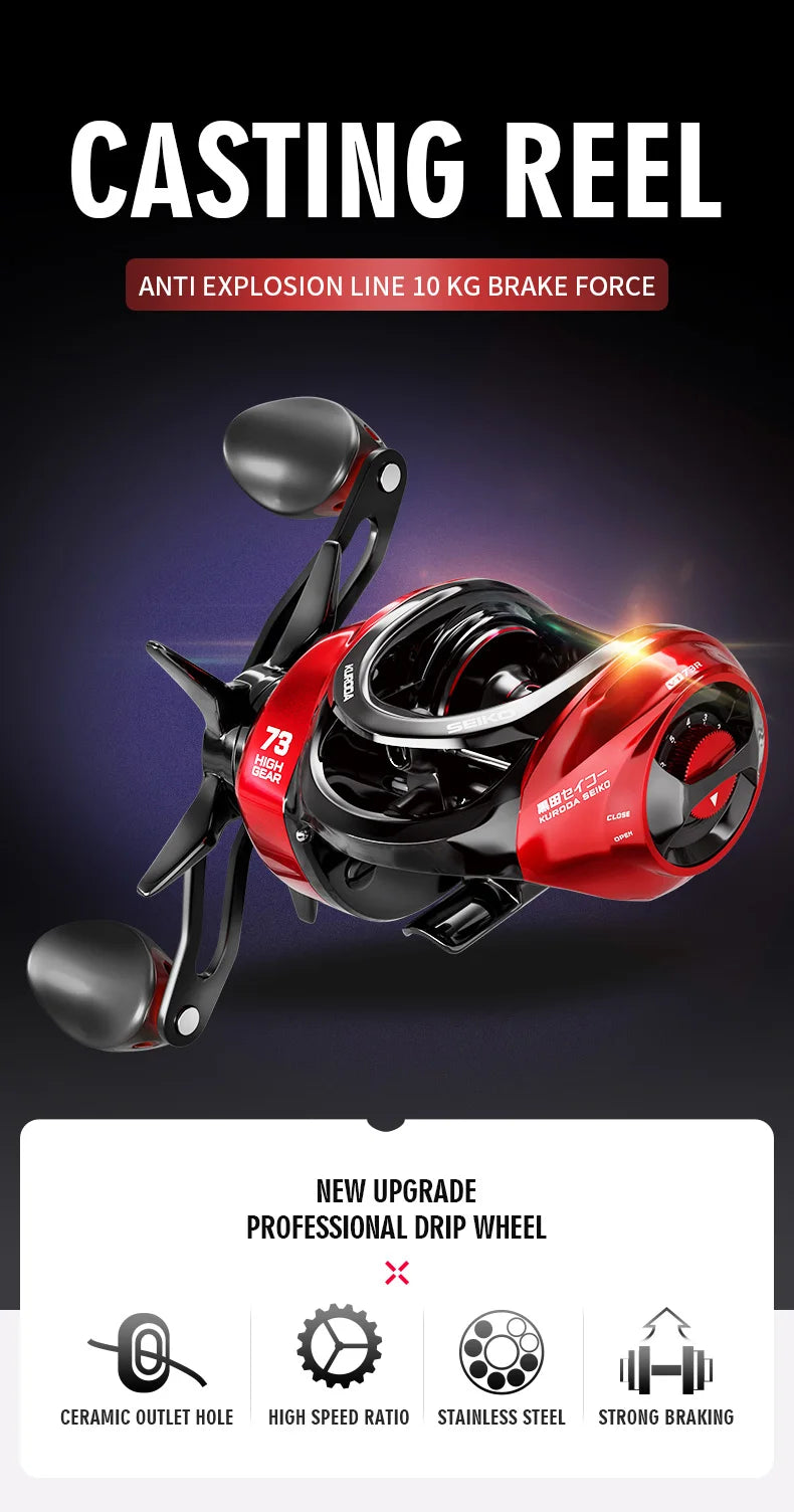 Baitcasting Fishing Reels 18 BBs 10KG Max Drag 7.3:1 Gear Ratios Ultra Light Casting Fishing Reel for Bass Pike Fishing Tackle