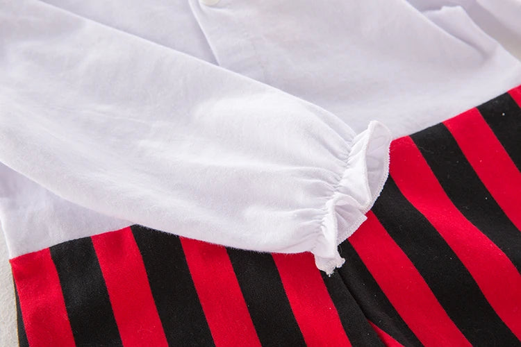 Baby Boys Girls Captain Pirate Costume Infant Toddler Romper Jumpsuit Umorden Halloween Purim Party Fancy Dress Red Stripe