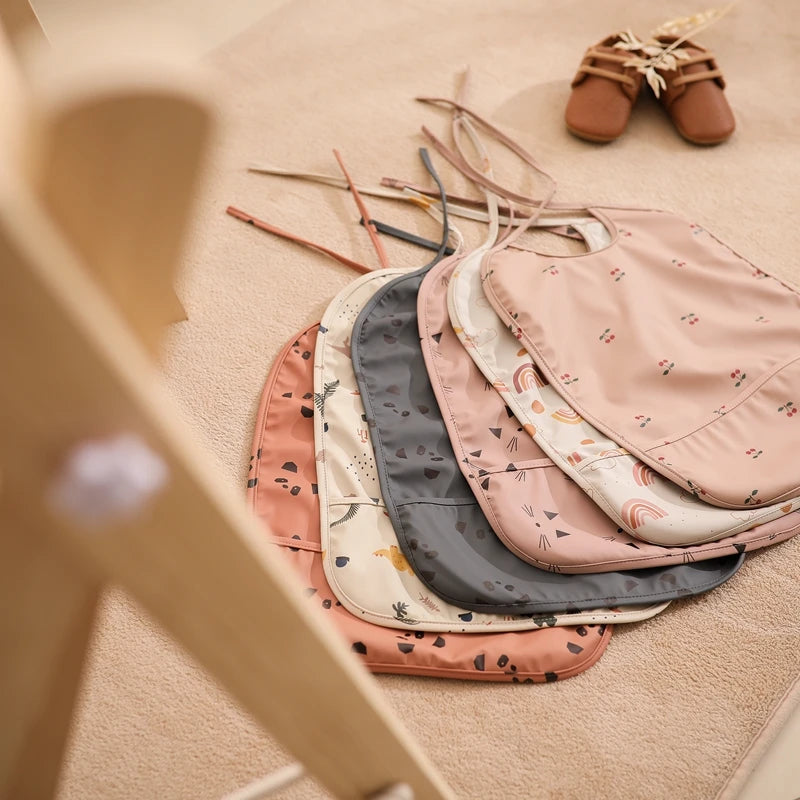 Let's Make Bib with Pocket Baby Stuff Children Accessories Feeding Drawing Apron Waterproof Adjustable Cute Print Bibs