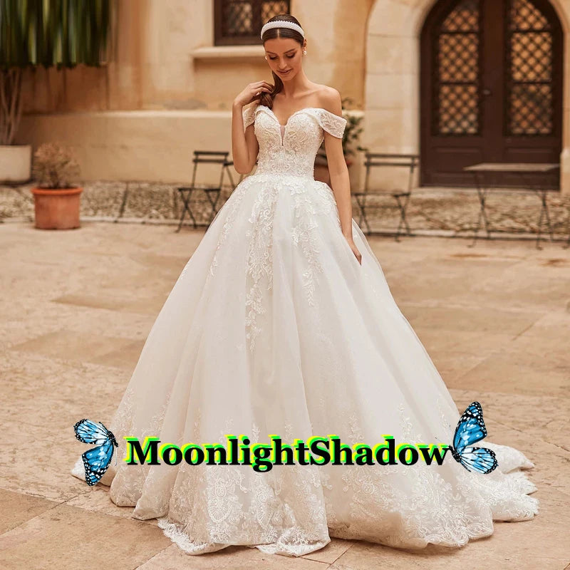 Bride Gown For Woman Illusion A-Line Bow Sashes Bridal Gowns O-Neck Satin Appliques Half Sleeves Wedding Dresses Robe De Mariée