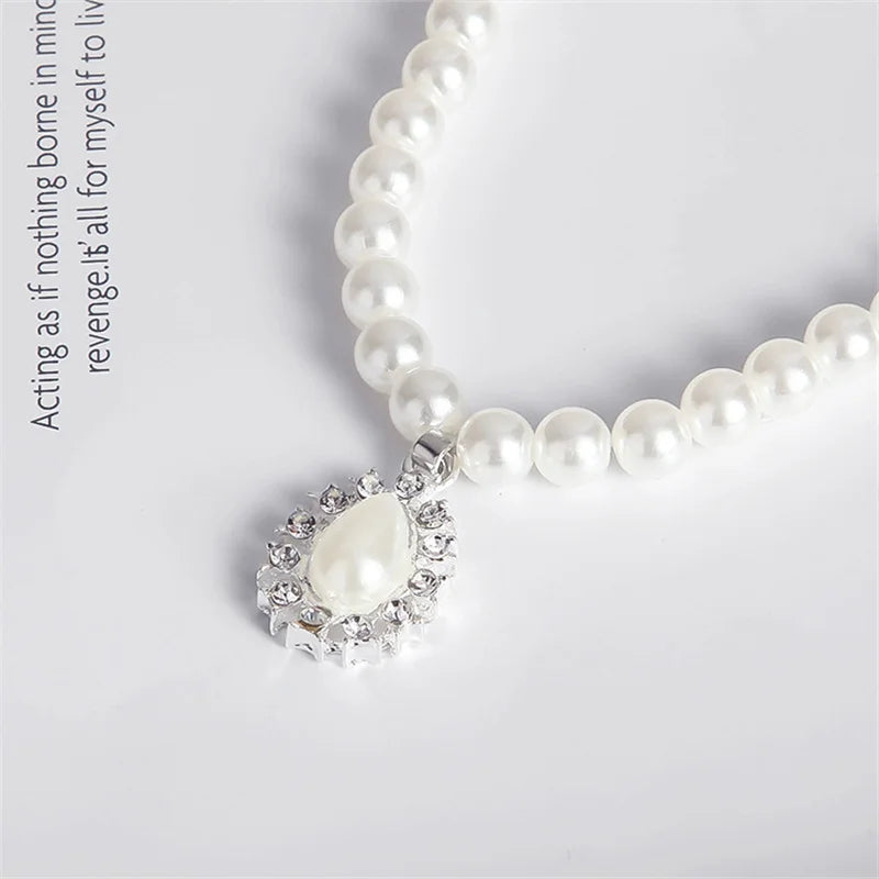 Pearl Jewelry Set for Women Water Drop Dangle Earrings Crystal Pendants Imitation Pearl Beads Necklaces femme brincos e colares