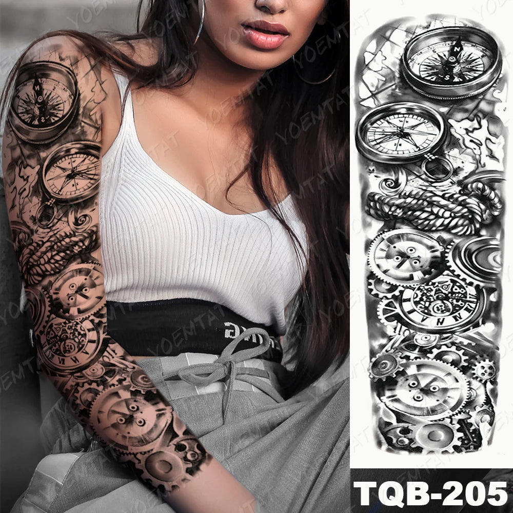 Large Arm Sleeve Tattoo Black Maori Totem Waterproof Temporary Tatto Sticker Tribal Flame Body Art Full Fake Tatoo Women Men