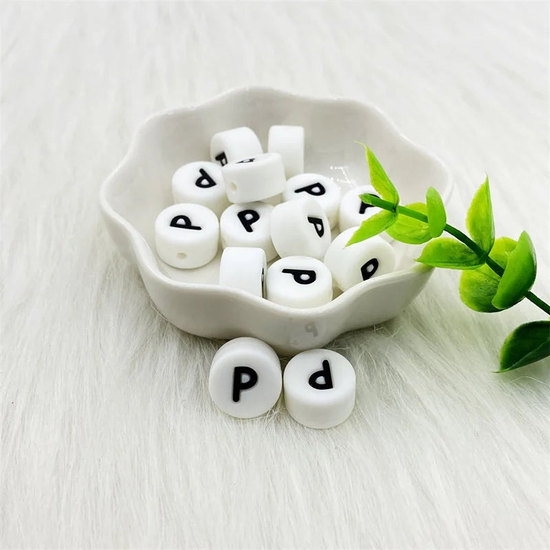 100pcs Silicone 12mm Letter Beads Bpa Free Oblate Molar Beads Baby Teether DIY Baby Pacifier Personalized Accessories Toy