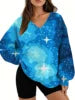 Starry Sky Gradient Pattern Printed Women's Versatile Fashion High Quality V-neck Hoodie 2025 New Edition