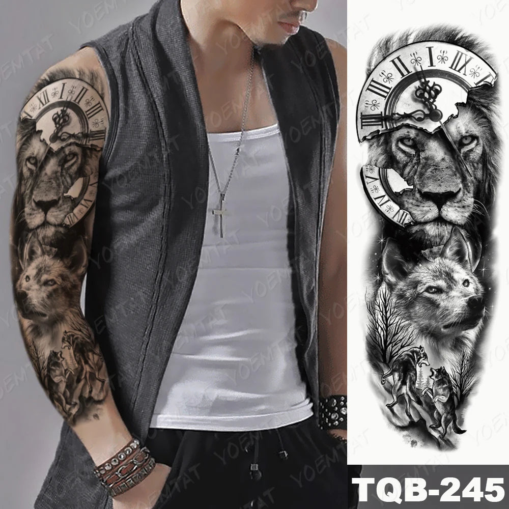 Large Arm Sleeve Tattoo Black Maori Totem Waterproof Temporary Tatto Sticker Tribal Flame Body Art Full Fake Tatoo Women Men