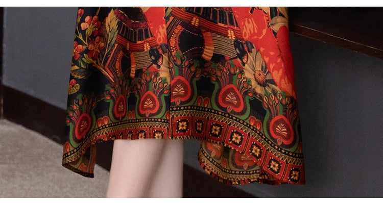 2024 Boho Vintage Print Natural Silk Midi Dresses Summer Loose Casual Dress Elegant Women Bodycon Party Vestidos