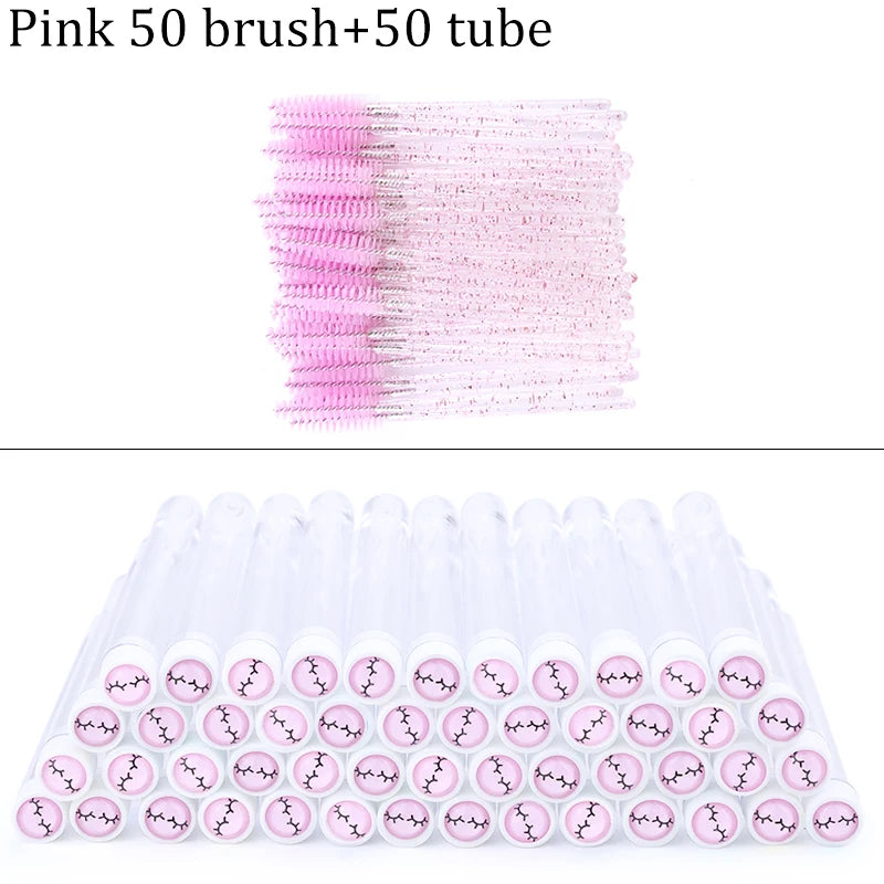 50Pcs Eyelash Brush Mascara Tube Crystal Eyebrow Brushes Disposable Comb Dust-proof Lash Extension Supplies Cosmetic Makeup Tool