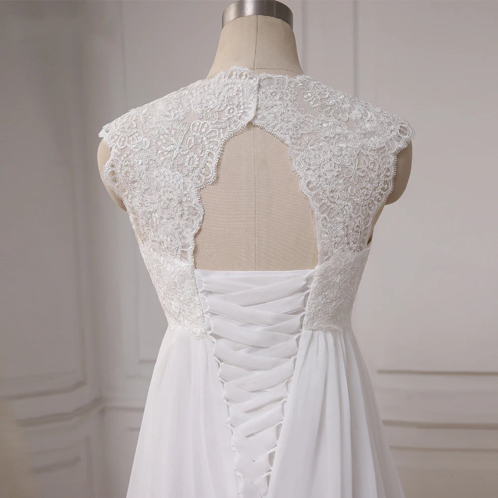 Cheap Beach Wedding Dresses Vestido De Noiva Cap Sleeve Sweetheart Empire Chiffon Bridal dress Lace Pregnant Weding Dress