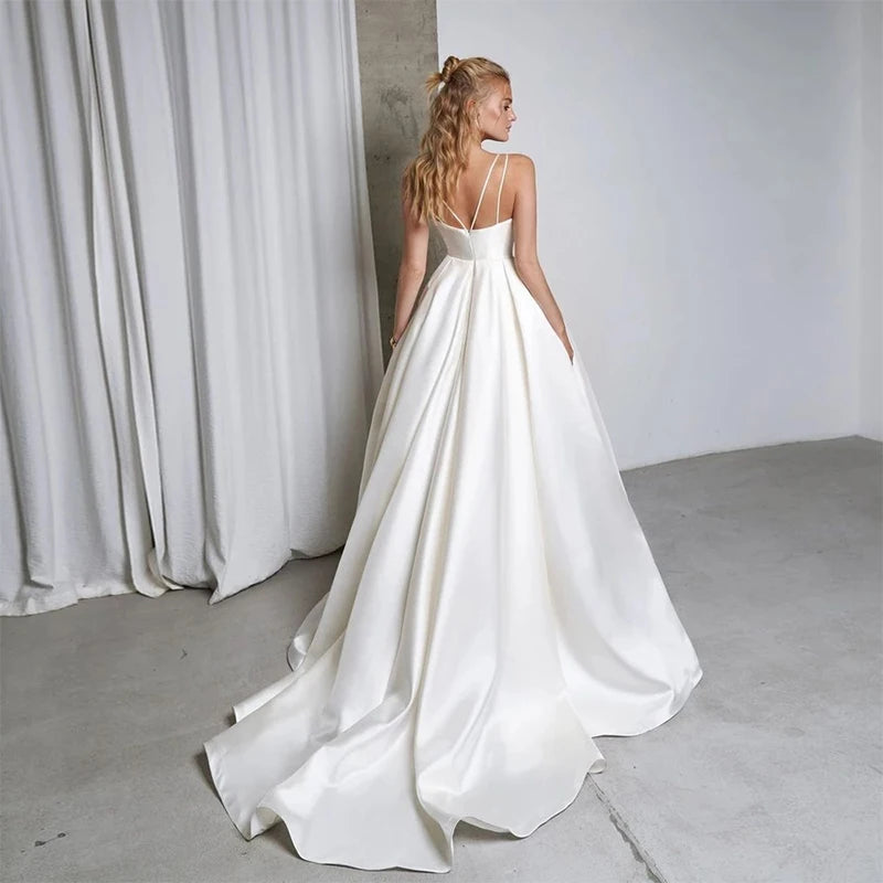 Bride Gown For Woman Illusion A-Line Bow Sashes Bridal Gowns O-Neck Satin Appliques Half Sleeves Wedding Dresses Robe De Mariée