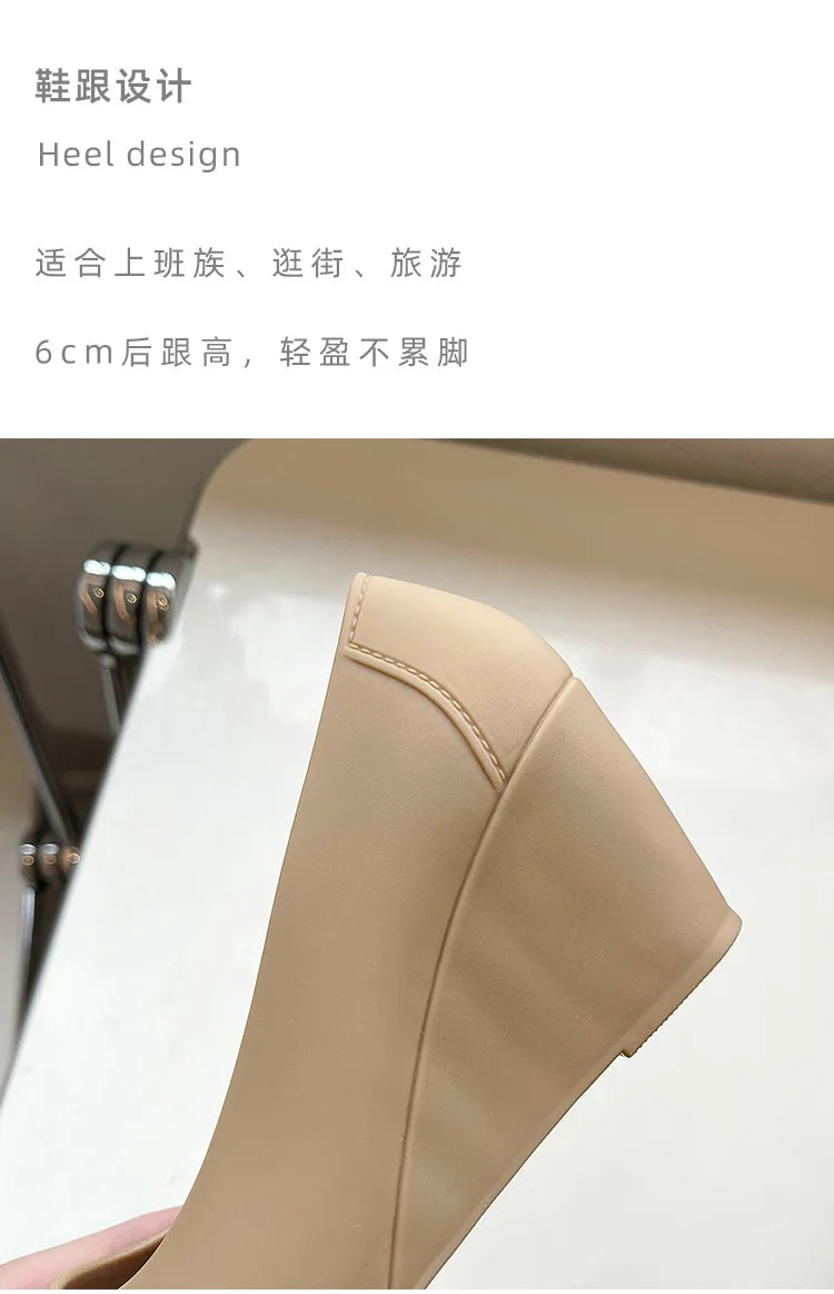 Wedges High heels jelly sandals women solid candy sandales pointed toe summer rain shoes ladies waterproof pvc sandalias 2021