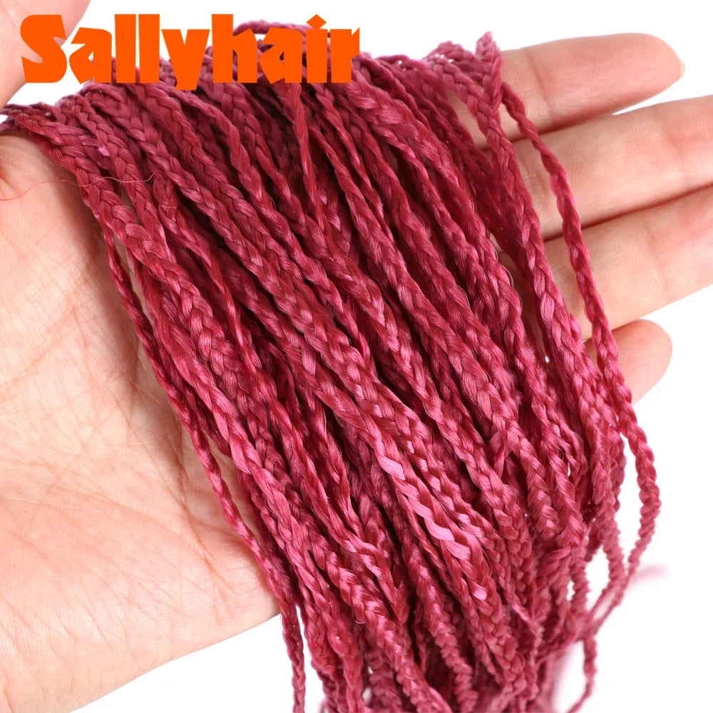 Sallyhair Synthetic Braids Thin Box Braids Crochet Braiding Hair Colorful Zizi Braids Extensions Grey Pink Black Brown Hair