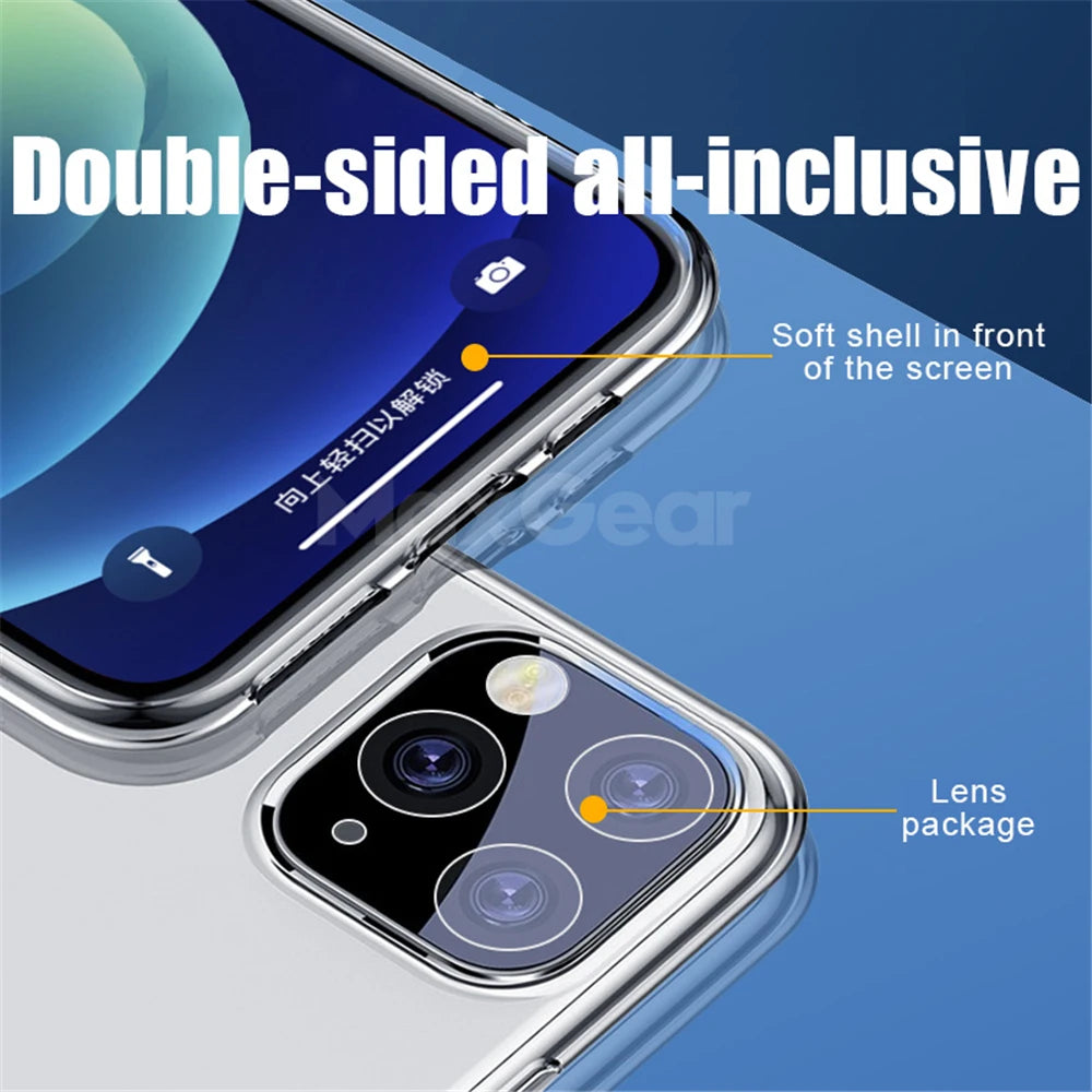 360 Full Body Front Back Protective Case For iPhone 16 15 12 13 14 11 Pro Max Mini X XR XS Plus Soft Hard Transparent Cover