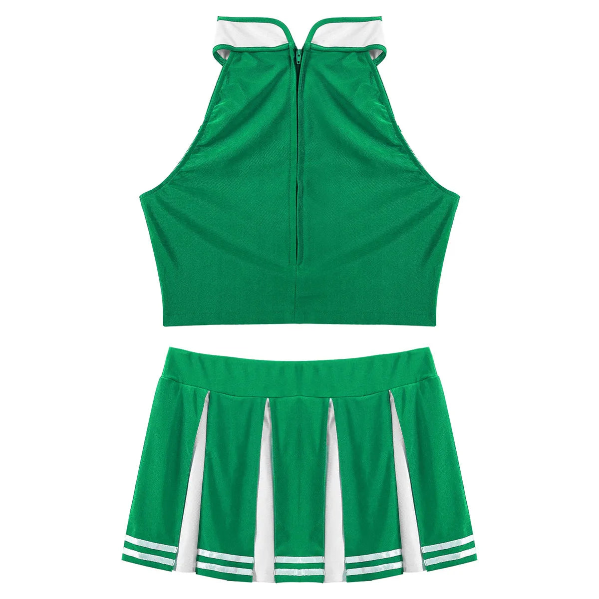 Women's Cheerleader Cosplay Costume Uniform Outfit Stand Collar Crop Top with Mini Pleated Skirts Carnival Cheerleading Suit