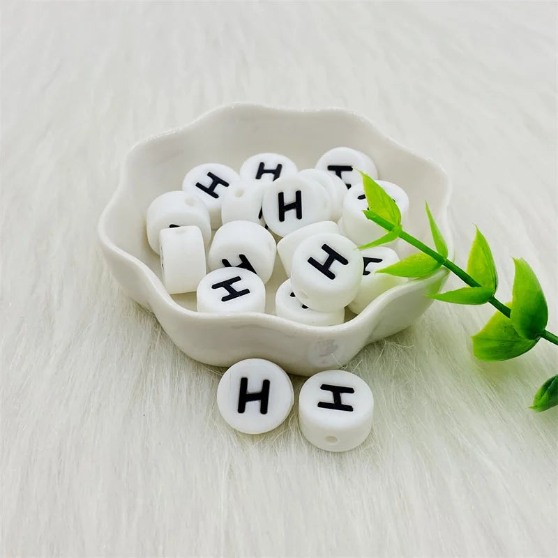 100pcs Silicone 12mm Letter Beads Bpa Free Oblate Molar Beads Baby Teether DIY Baby Pacifier Personalized Accessories Toy