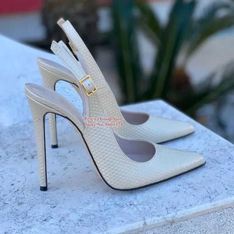 Yellow Snakeskin Slingback Pumps Pointy Toe Shallow Stiletto Heels Dress Shoes Cut-out Heels Women Shoes 12Cm 10Cm 8Cm
