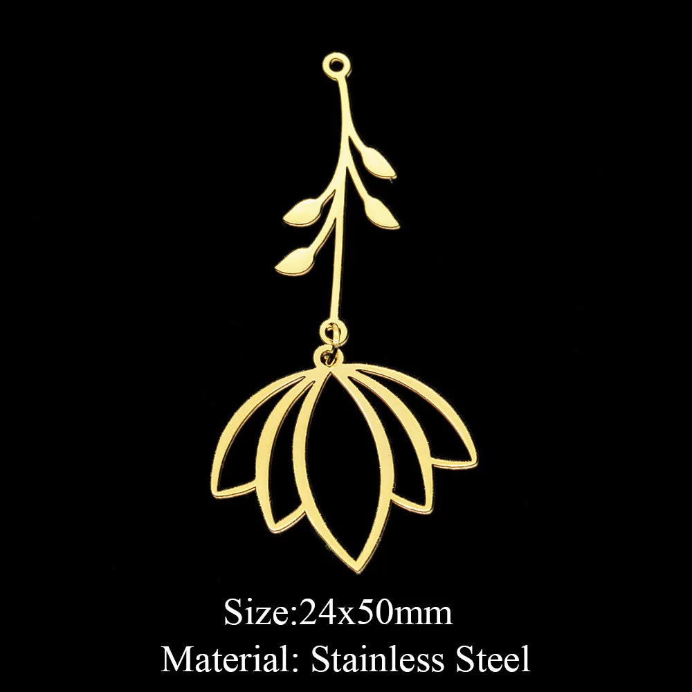 10pcs/lot Hollow Lotus Rose Flower DIY Charms 316 Stainless Steel Women Wholesale Jewelry Round Leaf Tassels Necklace Pendant