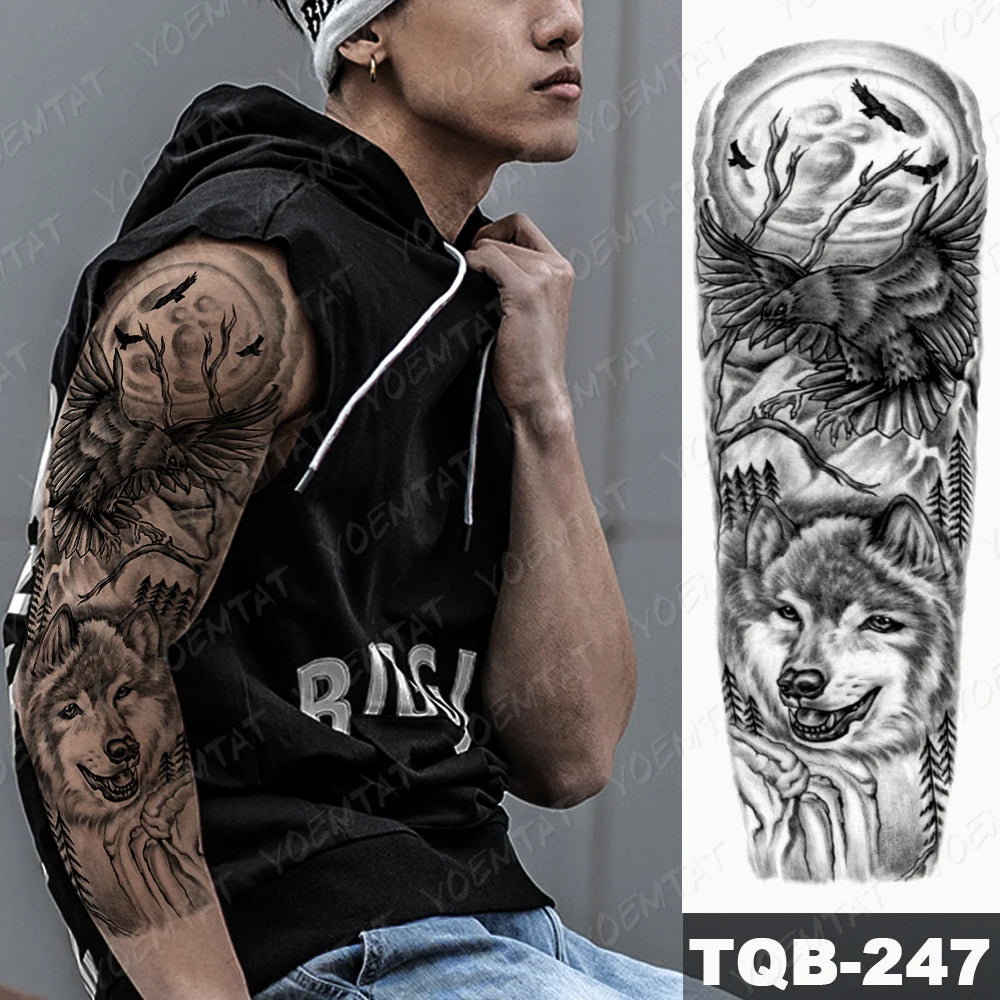 Large Arm Sleeve Tattoo Black Maori Totem Waterproof Temporary Tatto Sticker Tribal Flame Body Art Full Fake Tatoo Women Men