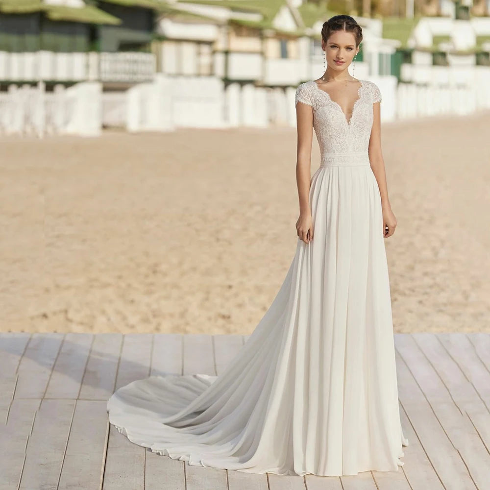 Bride Gown For Woman Illusion A-Line Bow Sashes Bridal Gowns O-Neck Satin Appliques Half Sleeves Wedding Dresses Robe De Mariée