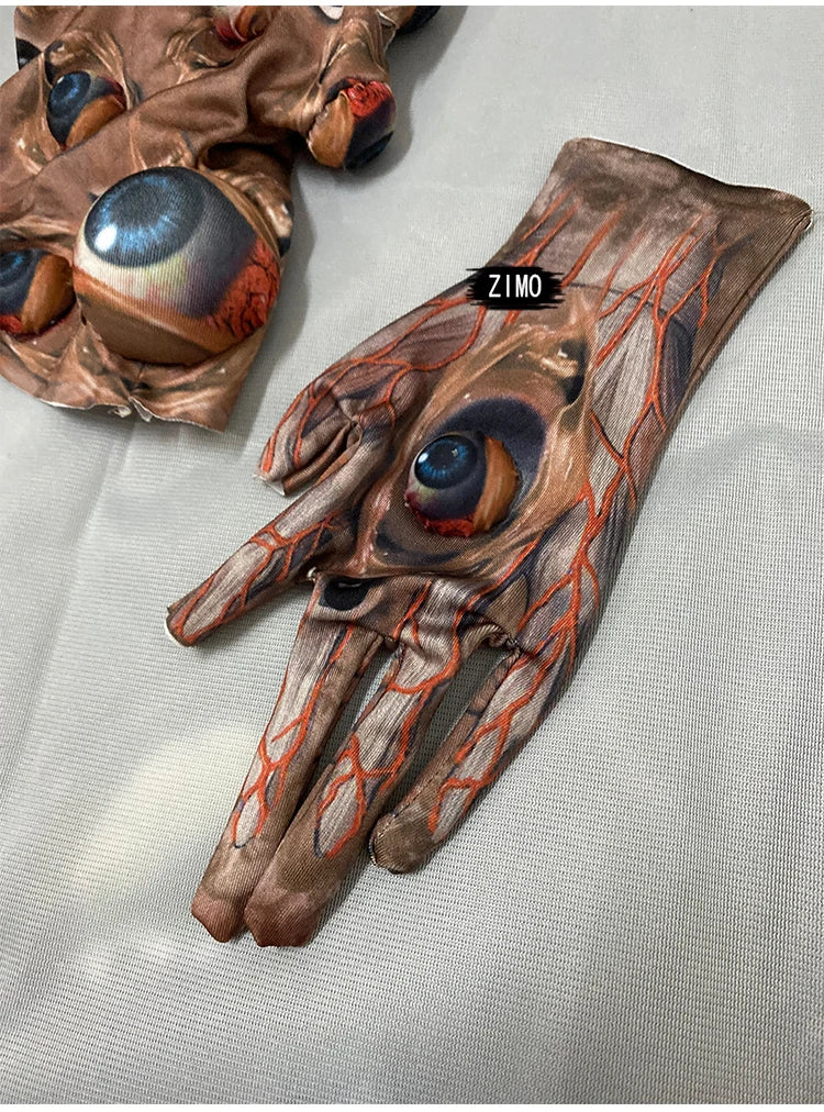 Halloween Men Women Horror Costume 3D Eye Novelty Jumpsuit Coat Stretch Rompers Nightclub Party Scary Stage Drag Queen Costumes