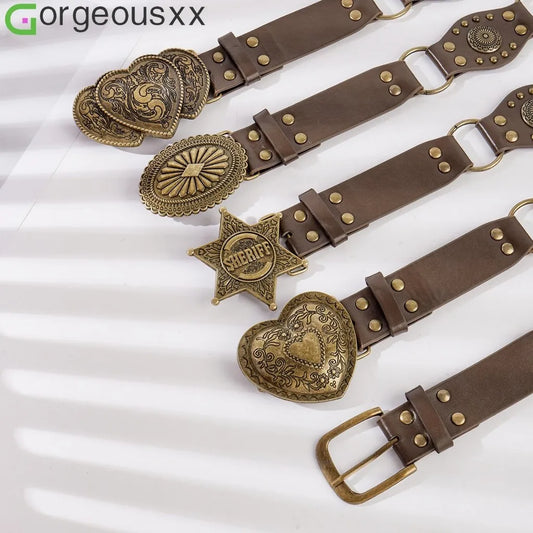 [Gorgeousxx] Retro Bronze-colored Layered Love Hearts Hexagonal Star Belt for Women Jeans Accessories