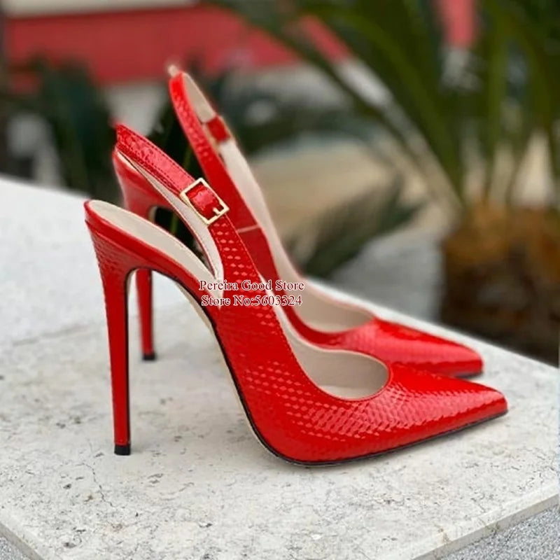 Yellow Snakeskin Slingback Pumps Pointy Toe Shallow Stiletto Heels Dress Shoes Cut-out Heels Women Shoes 12Cm 10Cm 8Cm