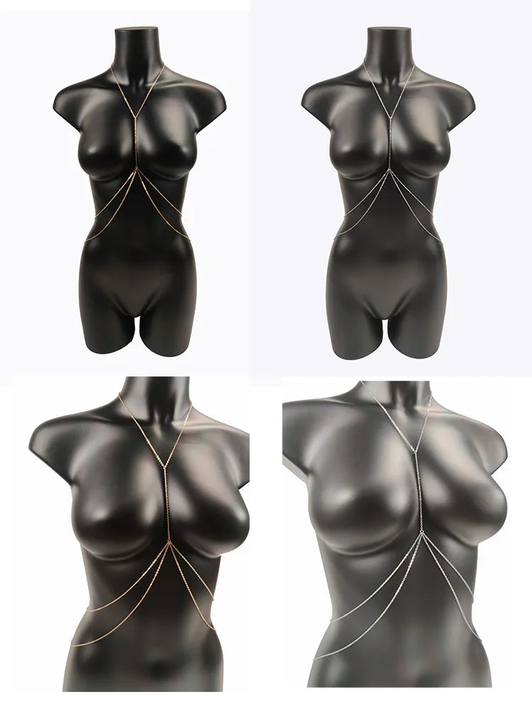 Body Jewelry Sexy Chest Chain Bikini Belly Chains for Women Cross Waist Chains Female Body Suit Girl Fashion Beach Simple Luxury