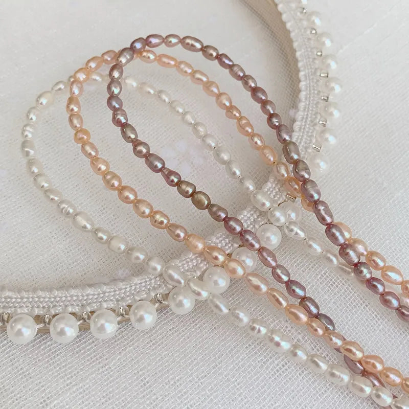 Elegant Natural Freshwater Pearl Necklace for Women Cute Small Size Rice Oval Baroque Pearl Choker Wedding Jewelry Femme Collier