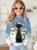 2025 Spring and Autumn Girls Korean Edition Loose Round Neck Long Sleeve T-shirt Top