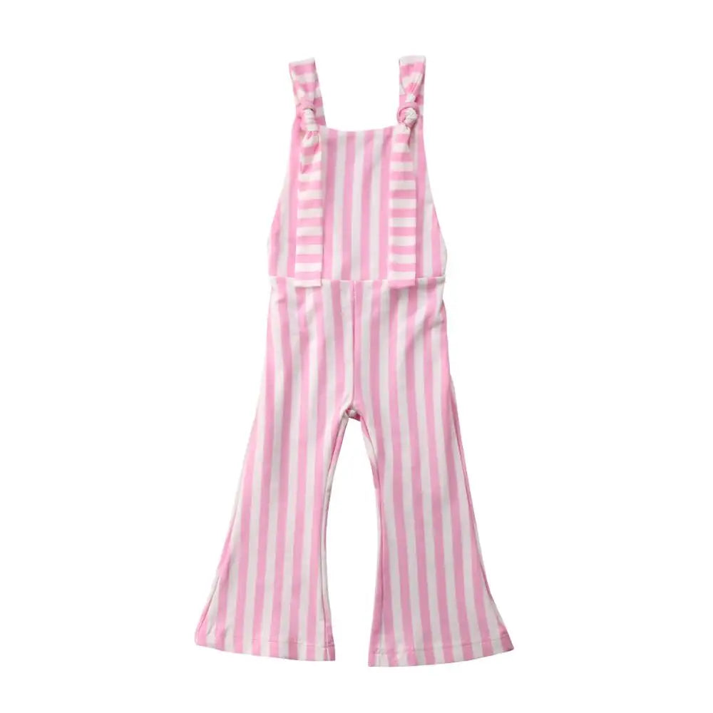 2025 New Toddler Kids Baby Girls Clothes Sleeveless Stripe Romper Jumpsuit Flare Long Pants Overalls Summer Fall Kids Clothing