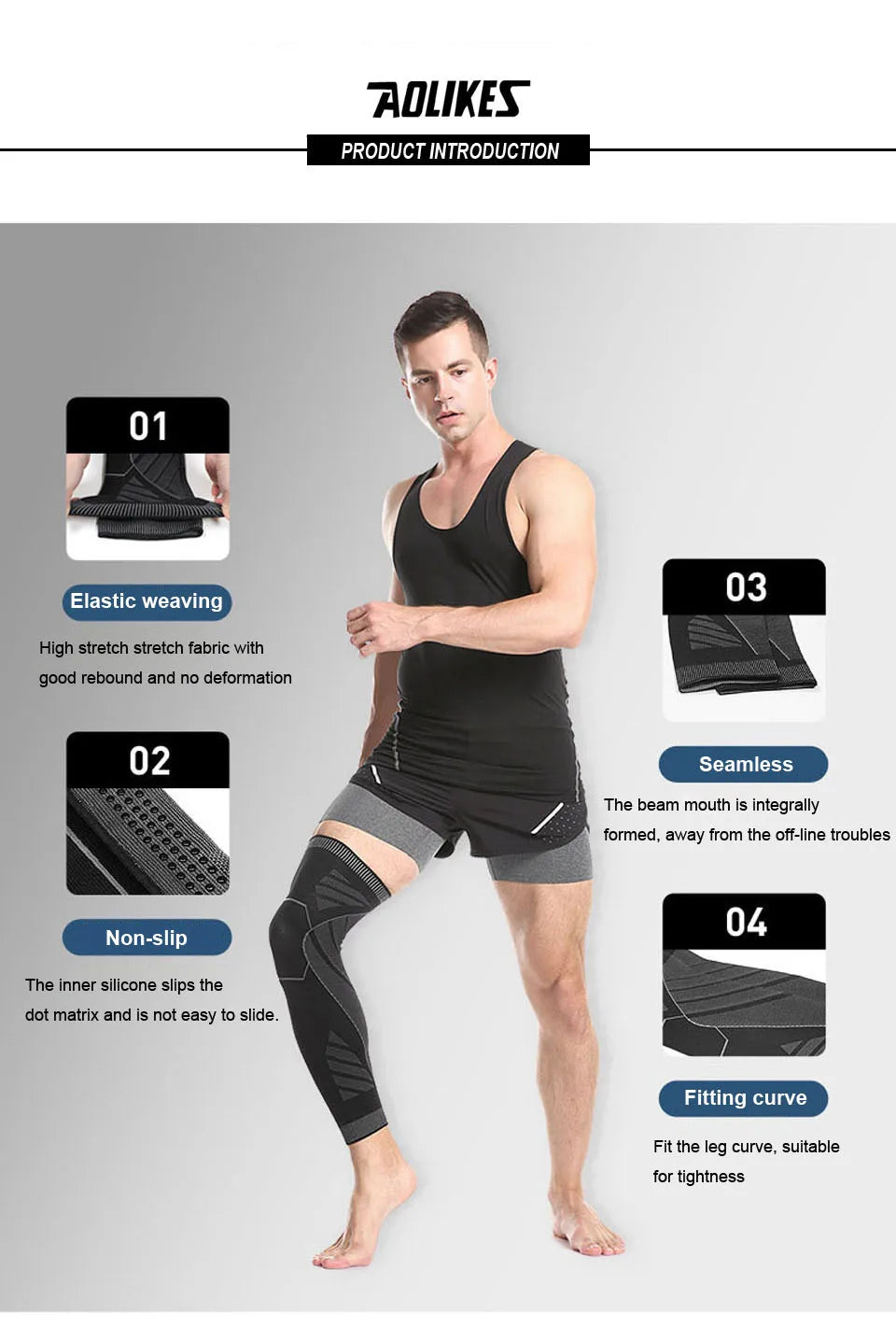 AOLIKES Long Leg Compression Sleeves,Full Leg Sleeve Long Knee Brace Knee Support Protect Basketball,Football, Knee Pain Relief