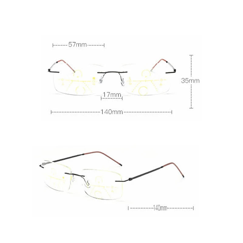 Business Frameless Progressive Multifocal Reading Glasses Men Smart Zoom Elderly Eyewear Women Anti-blue Presbyopic Glasses