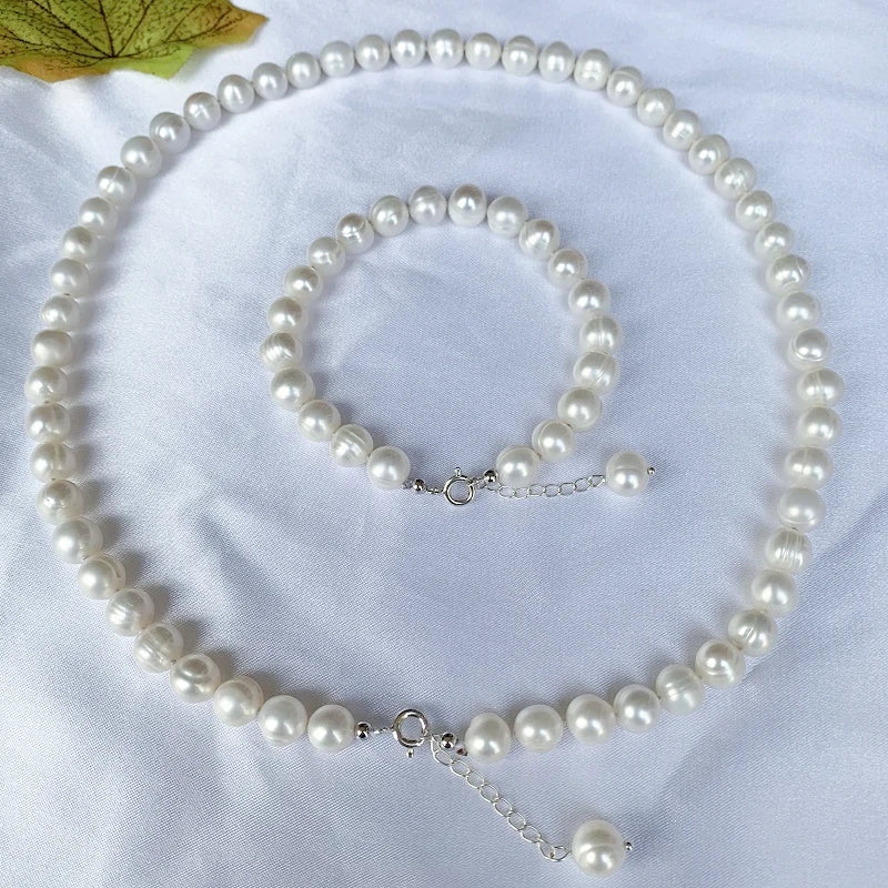 Real White Pearl Jewelry Sets Natural Freshwater Pearl Bracelet Necklaces For Women Fashion wedding anniversary Gift