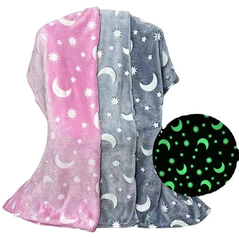 Double-Sided Flannel Coral Fleece Quilt Luminous Fluorescent Office Blanket for Children for Winter Air Conditioning